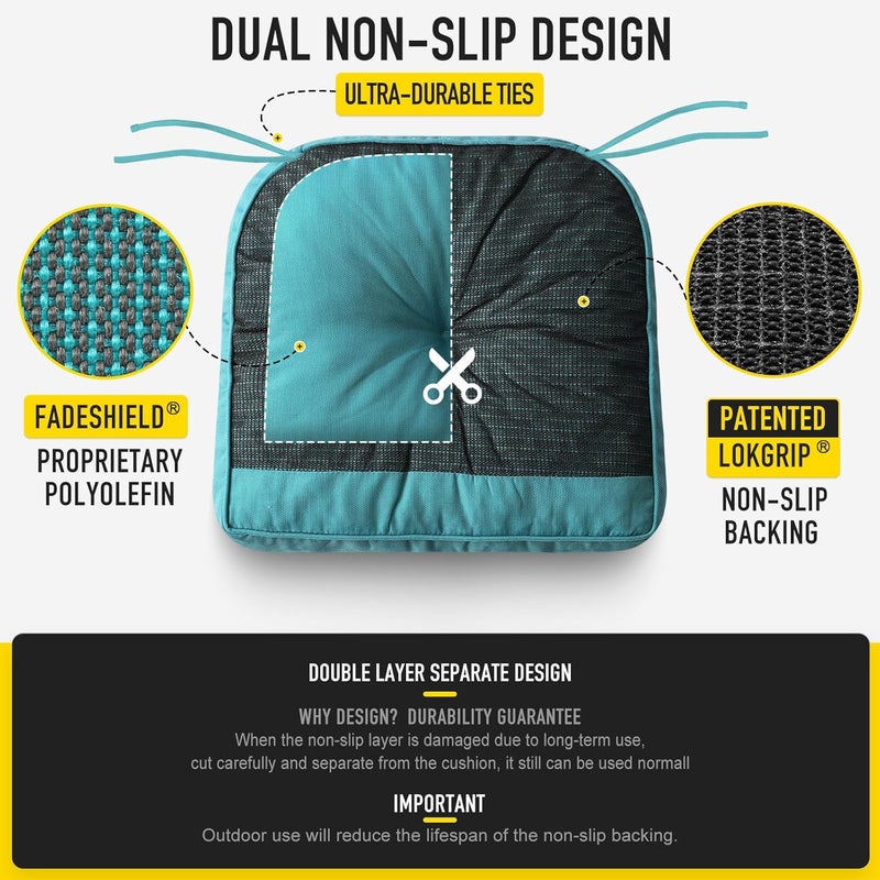 SUNROX Memory Foam Non Slip Rocking Chair Cushion, FadeShield Water Resistant Thicken Durable Tufted Pads, Set of Seat & Back Cushion with Ties for Indoor/Outdoor Rocker, 2 Piece, Turquoise - Image 5